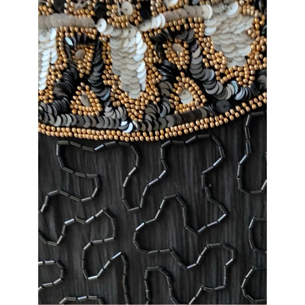 Vintage Beaded Cocktail Dress, 100% Black Silk, Beads & Sequins,by L Kazar,NY,2X - Picture 5 of 14